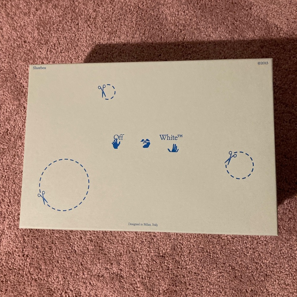 Off-White Cream Box with Blue Graphics